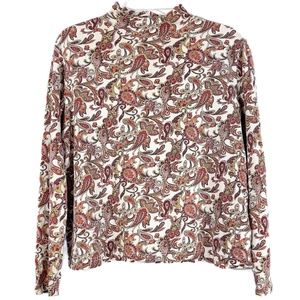 Multicolor Paisley Print Cotton Mock Turtleneck